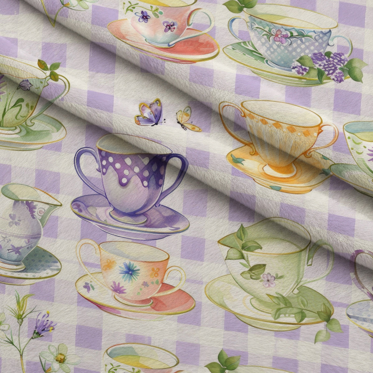Lavender Teacups Pattern 8 Fleece Fabric — fleece fabric folded close-up preview (mv-fleece-v1:lying)