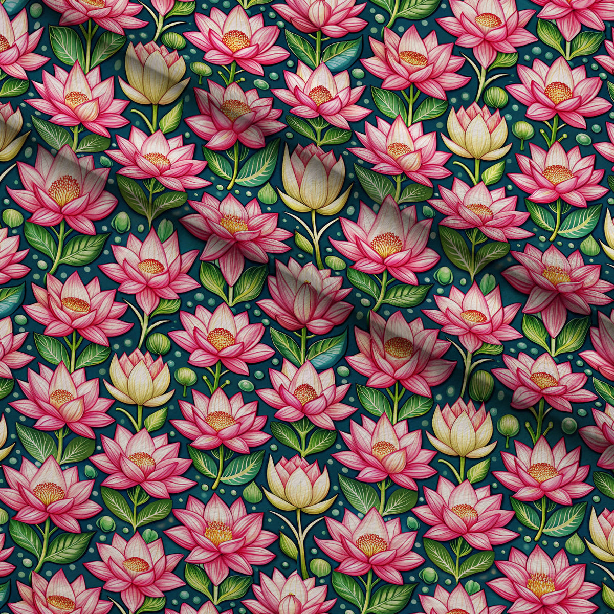 Lily Pond Serenity Pattern 2 Fleece Fabric — fleece fabric folded close-up preview (mv-fleece-v1:lying)