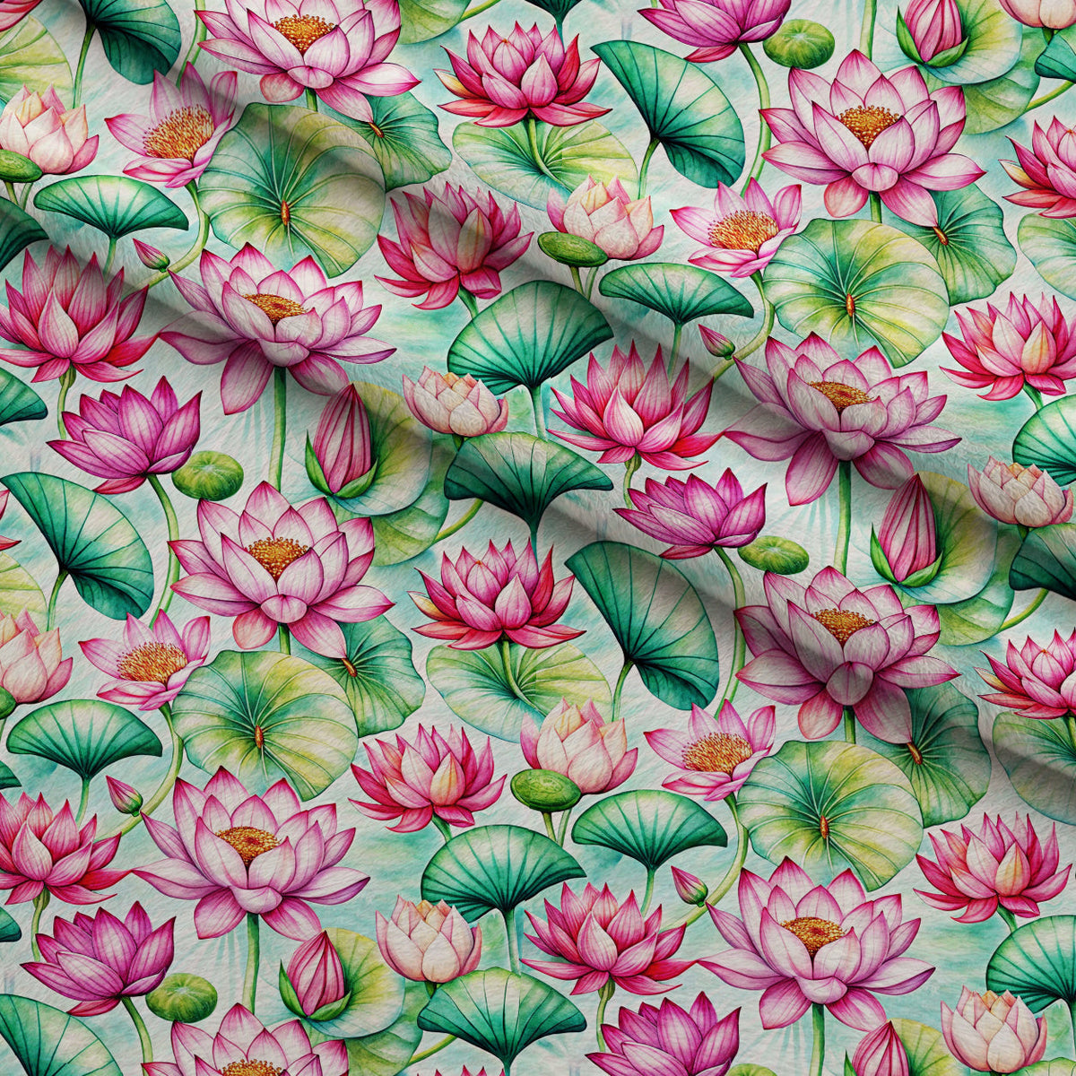 Lily Pond Serenity Pattern 6 Fleece Fabric — fleece fabric folded close-up preview (mv-fleece-v1:lying)