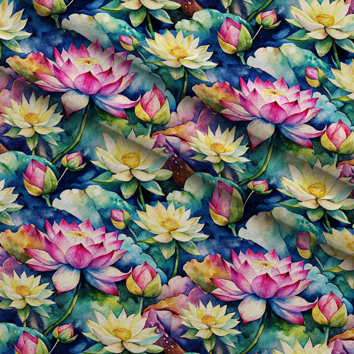 Lily Pond Serenity Pattern 8 Fleece Fabric — fleece fabric folded close-up preview (mv-fleece-v1:lying)