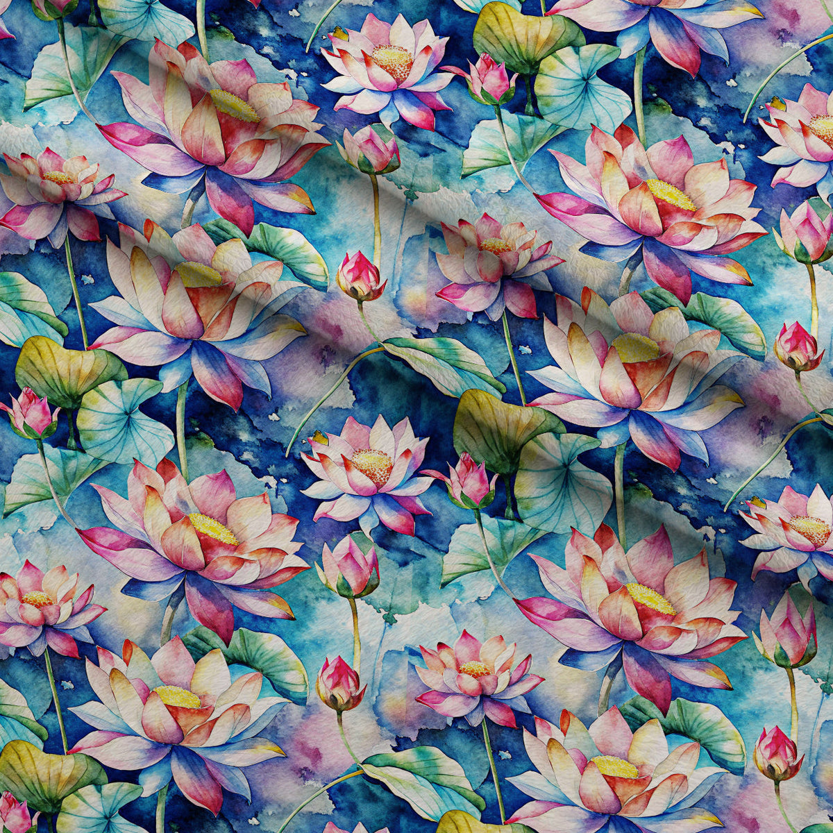 Lily Pond Serenity Pattern 9 Fleece Fabric — fleece fabric folded close-up preview (mv-fleece-v1:lying)