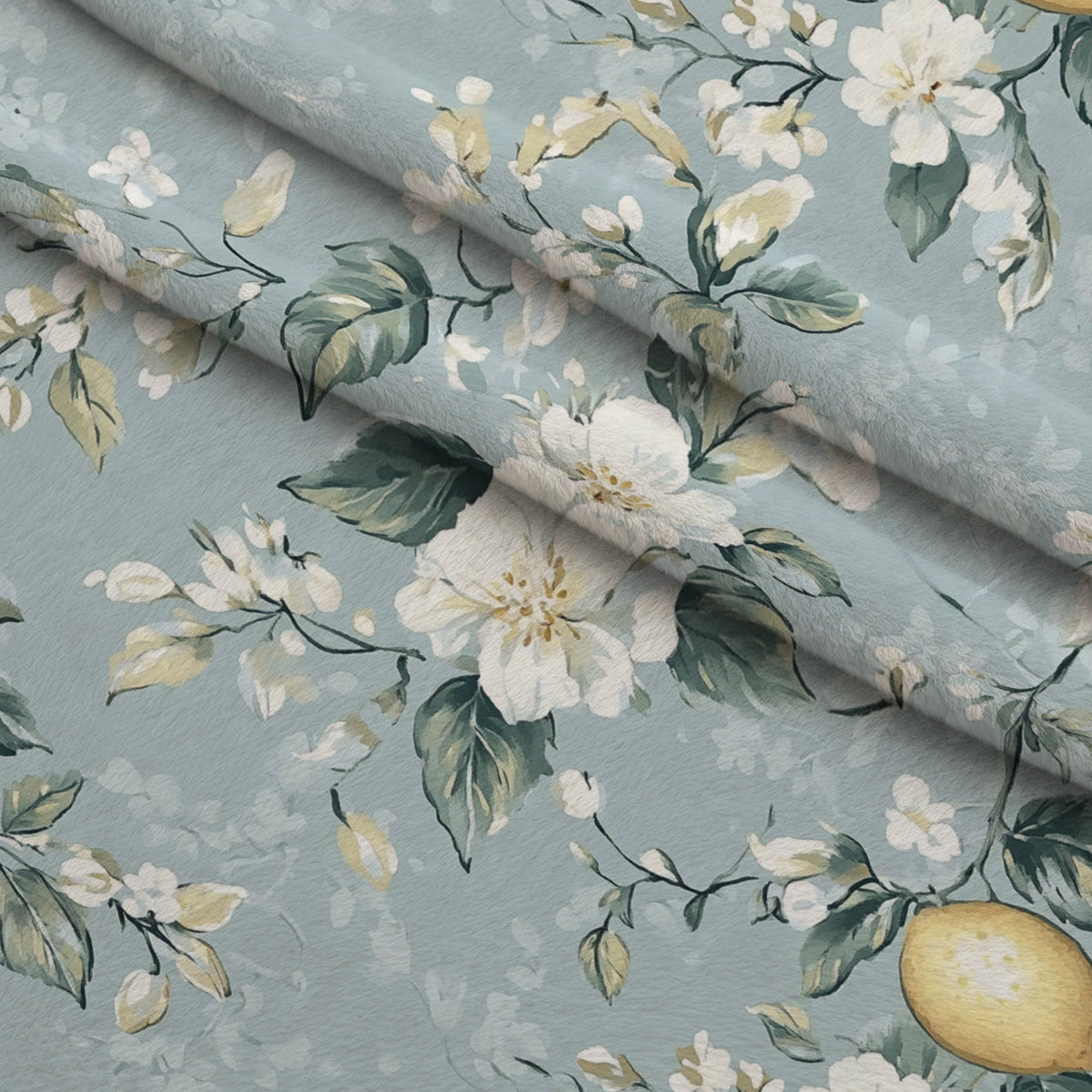 Limoncello Blossoms Pattern 5 Fleece Fabric — fleece fabric folded close-up preview (mv-fleece-v1:lying)