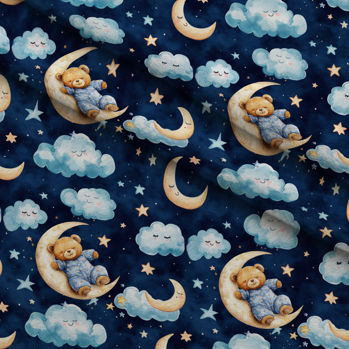 Little Cub Dreams Pattern 1 Fleece Fabric — fleece fabric folded close-up preview (mv-fleece-v1:lying)
