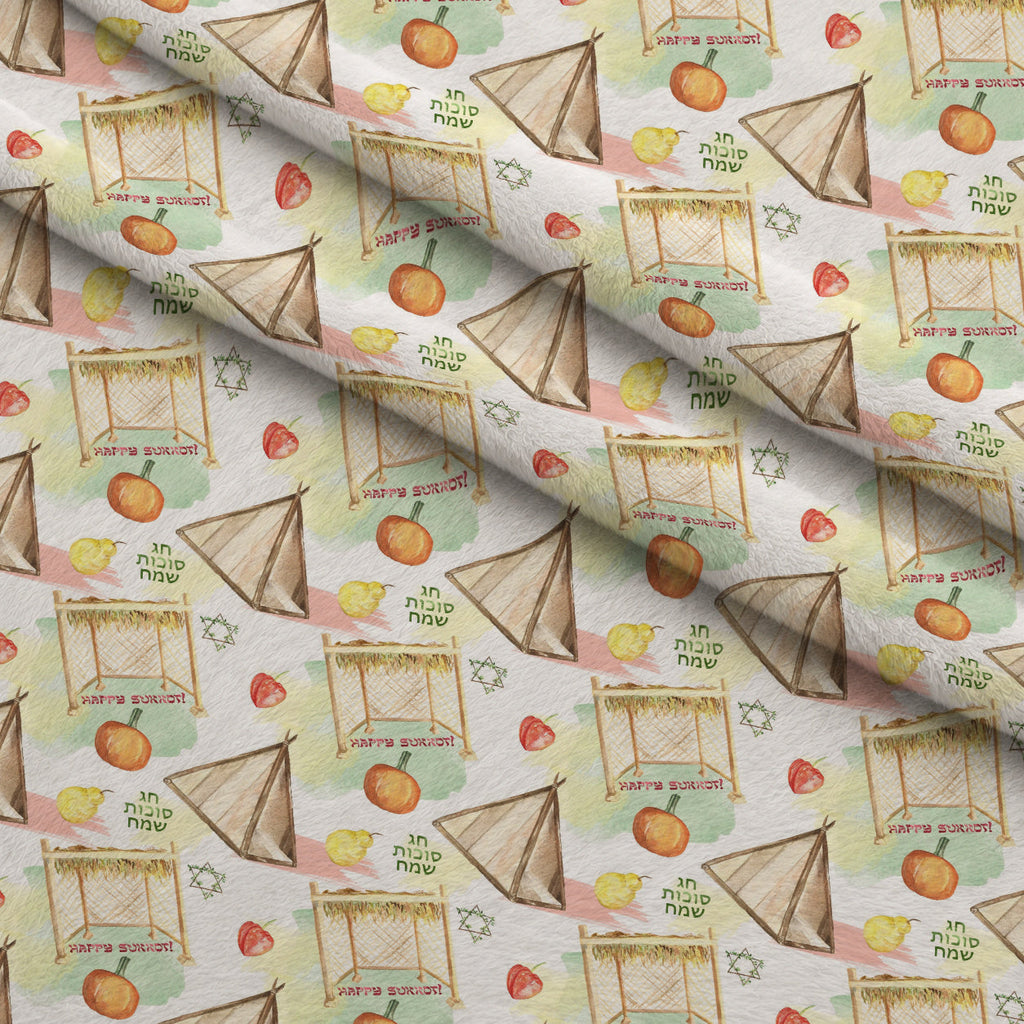 Lulav and Etrog Pattern 11 Fleece Fabric — fleece fabric folded close-up preview (mv-fleece-v1:lying)