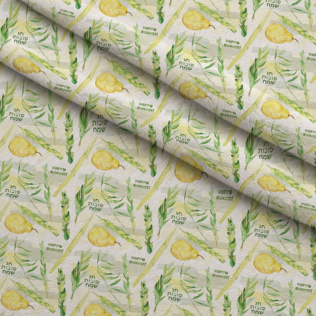 Lulav and Etrog Pattern 2 Fleece Fabric — fleece fabric folded close-up preview (mv-fleece-v1:lying)