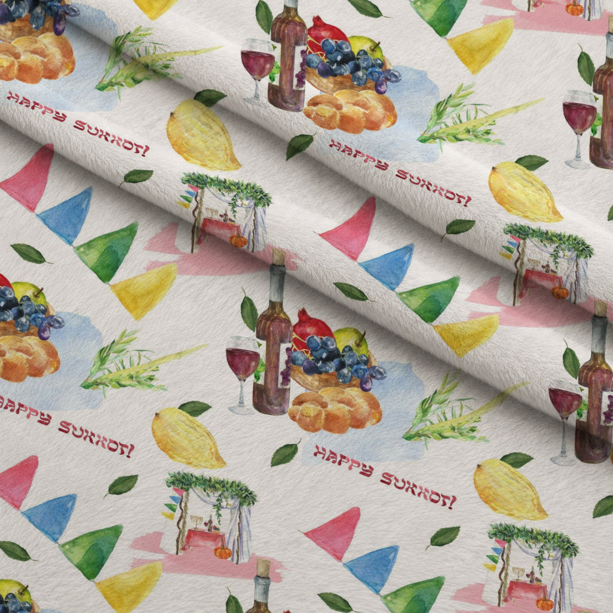 Lulav and Etrog Pattern 3 Fleece Fabric — fleece fabric folded close-up preview (mv-fleece-v1:lying)