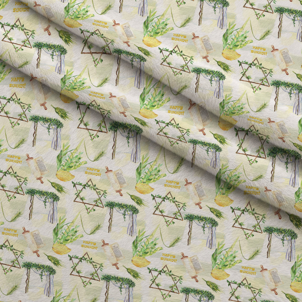 Lulav and Etrog Pattern 4 Fleece Fabric — fleece fabric folded close-up preview (mv-fleece-v1:lying)