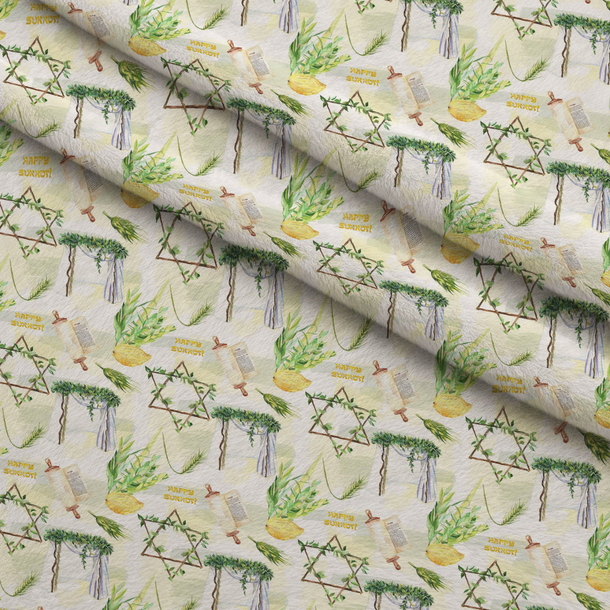Lulav and Etrog Pattern 4 Fleece Fabric — fleece fabric folded close-up preview (mv-fleece-v1:lying)