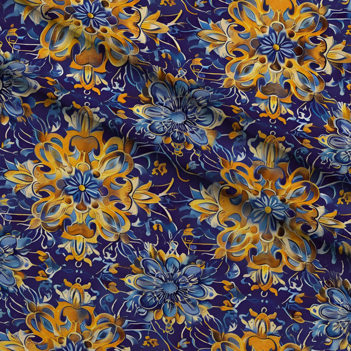 Marigold Mosaic Pattern 1 Fleece Fabric — fleece fabric folded close-up preview (mv-fleece-v1:lying)