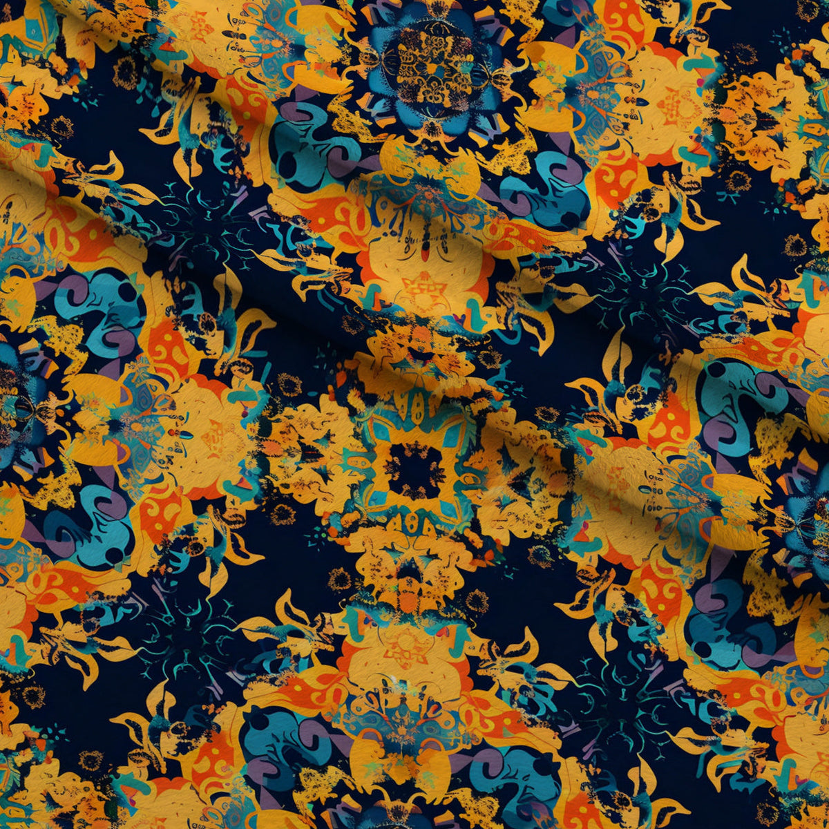 Marigold Mosaic Pattern 11 Fleece Fabric — fleece fabric folded close-up preview (mv-fleece-v1:lying)
