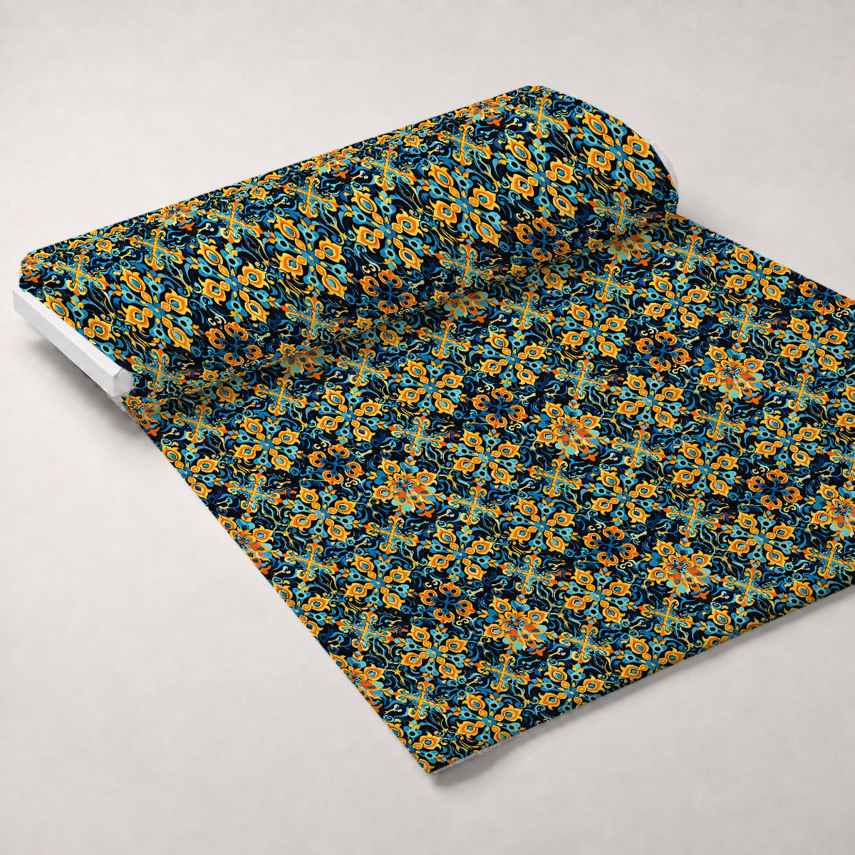 Marigold Mosaic Pattern 12 Fleece Fabric — fleece fabric unrolled bolt preview (mv-fleece-v1:bolt)
