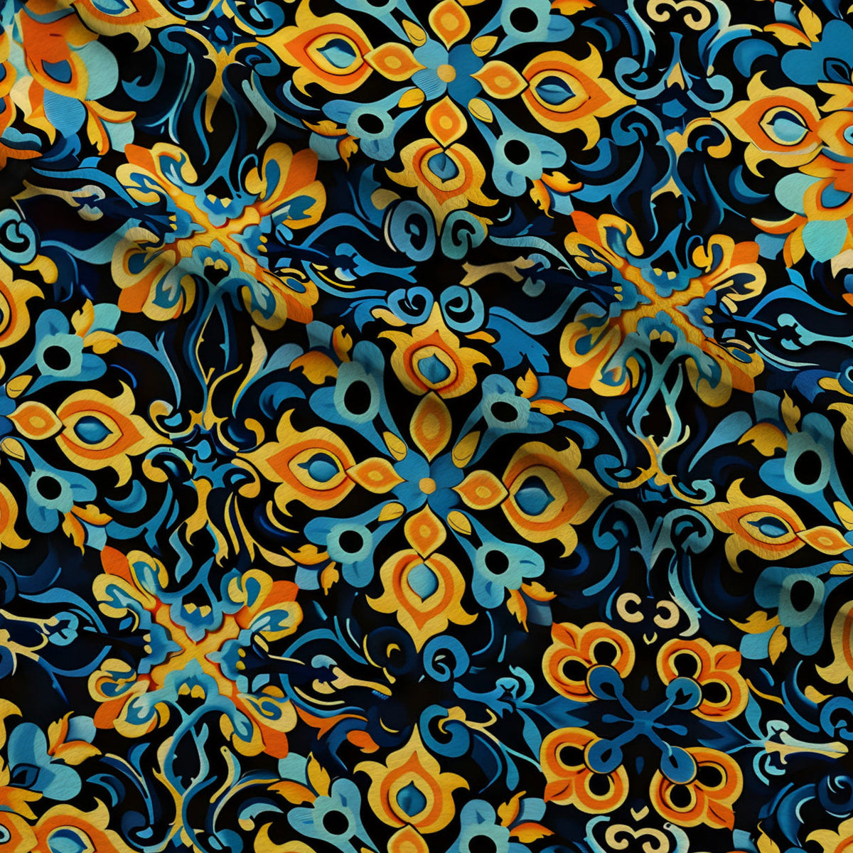Marigold Mosaic Pattern 12 Fleece Fabric — fleece fabric folded close-up preview (mv-fleece-v1:lying)