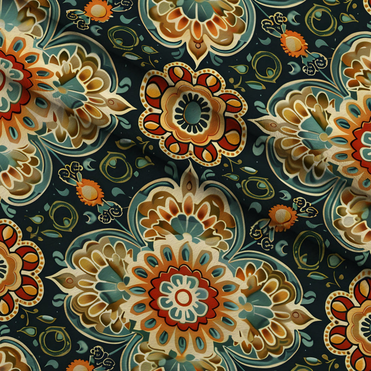 Marigold Mosaic Pattern 13 Fleece Fabric — fleece fabric folded close-up preview (mv-fleece-v1:lying)