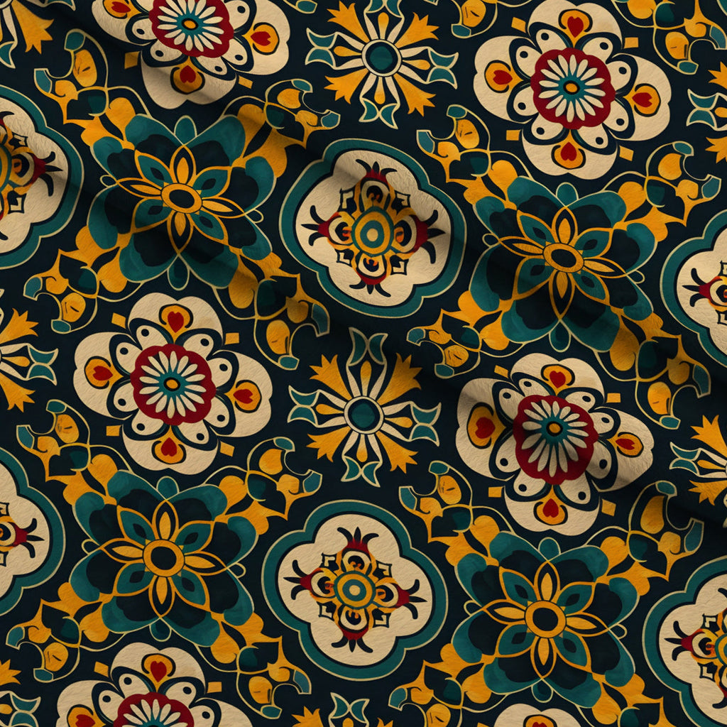 Marigold Mosaic Pattern 15 Fleece Fabric — fleece fabric folded close-up preview (mv-fleece-v1:lying)