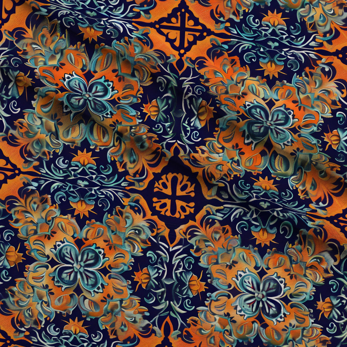 Marigold Mosaic Pattern 2 Fleece Fabric — fleece fabric folded close-up preview (mv-fleece-v1:lying)