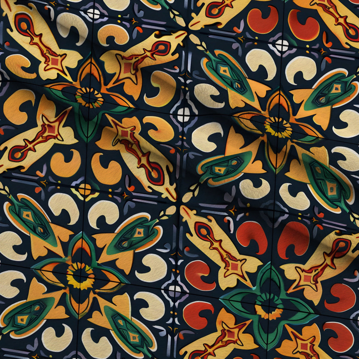 Marigold Mosaic Pattern 4 Fleece Fabric — fleece fabric folded close-up preview (mv-fleece-v1:lying)