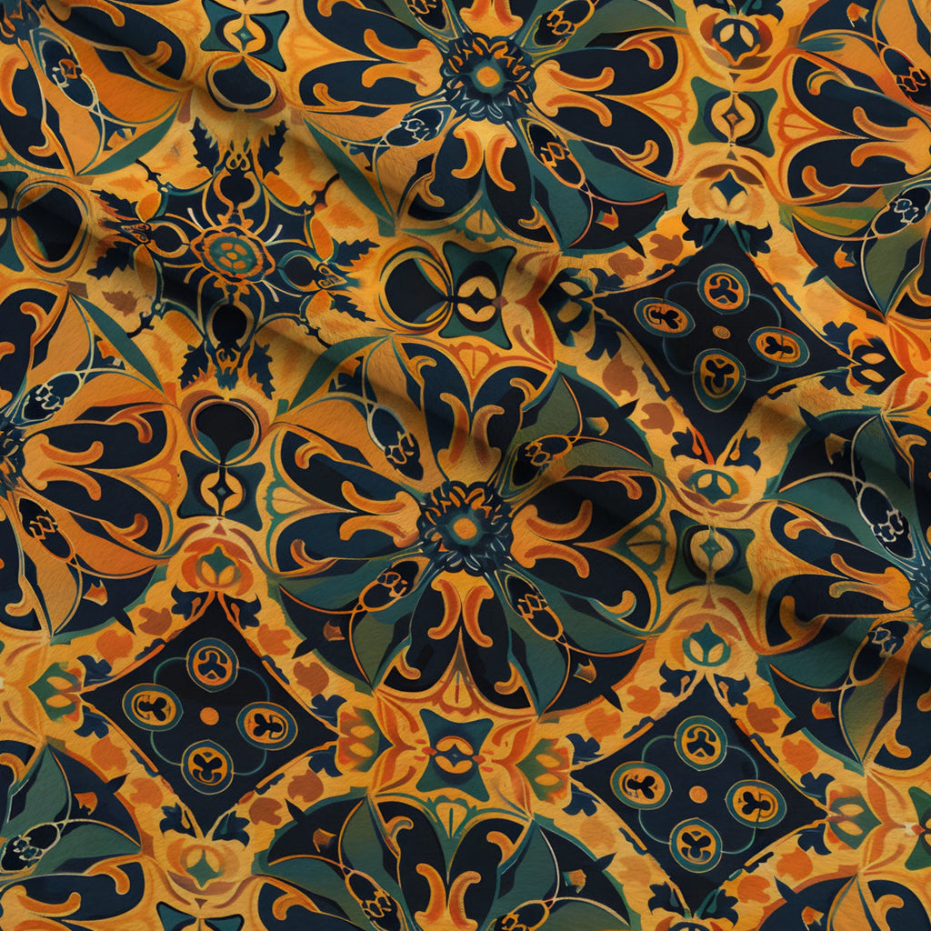 Marigold Mosaic Pattern 6 Fleece Fabric — fleece fabric folded close-up preview (mv-fleece-v1:lying)