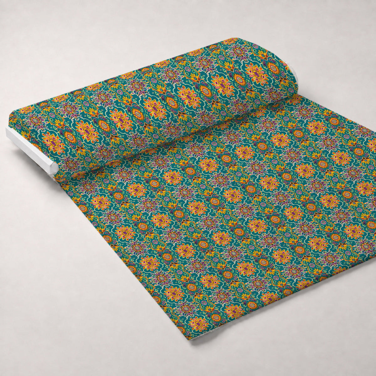 Marigold Mosaic Pattern 7 Fleece Fabric — fleece fabric unrolled bolt preview (mv-fleece-v1:bolt)