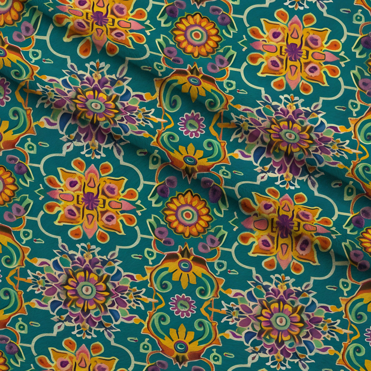 Marigold Mosaic Pattern 7 Fleece Fabric — fleece fabric folded close-up preview (mv-fleece-v1:lying)