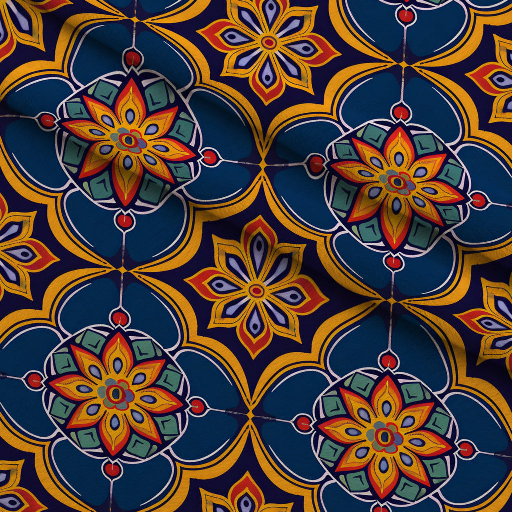 Marigold Mosaic Pattern 8 Fleece Fabric — fleece fabric folded close-up preview (mv-fleece-v1:lying)