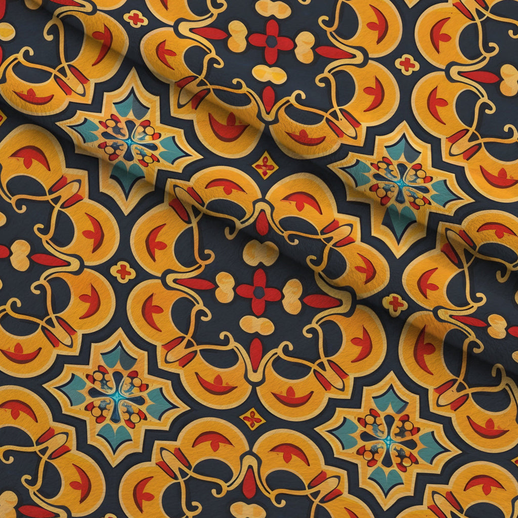 Marigold Mosaic Pattern 9 Fleece Fabric — fleece fabric folded close-up preview (mv-fleece-v1:lying)