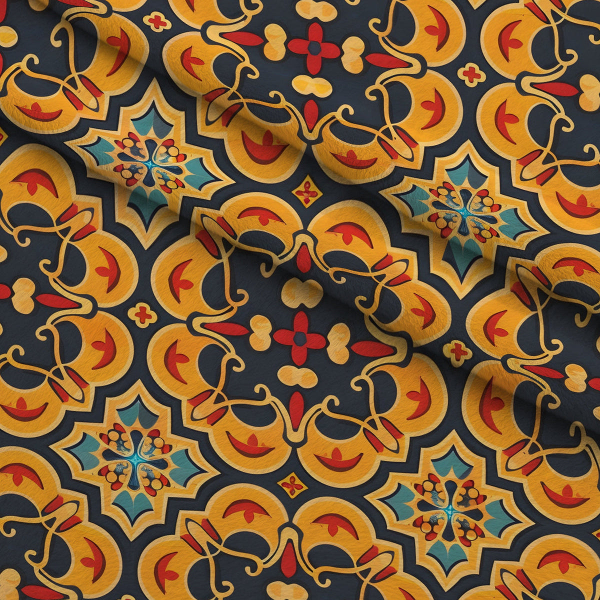 Marigold Mosaic Pattern 9 Fleece Fabric — fleece fabric folded close-up preview (mv-fleece-v1:lying)