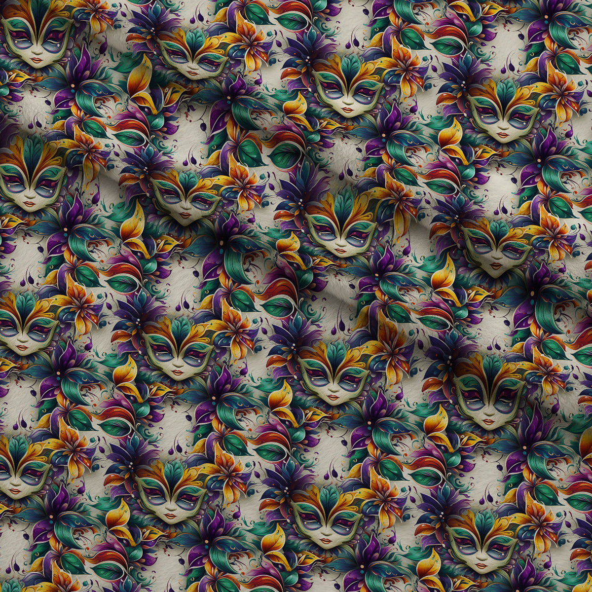 Masquerade Jewels Pattern 1 Fleece Fabric — fleece fabric folded close-up preview (mv-fleece-v1:lying)