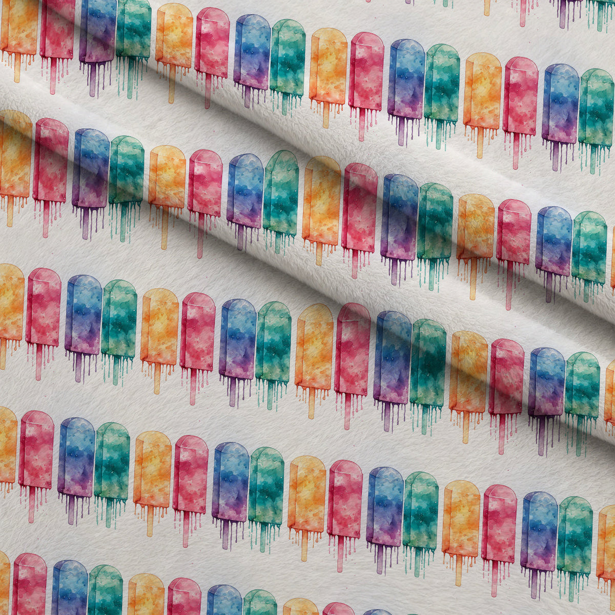 Melty Rainbow Pops Pattern 1 Fleece Fabric — fleece fabric folded close-up preview (mv-fleece-v1:lying)