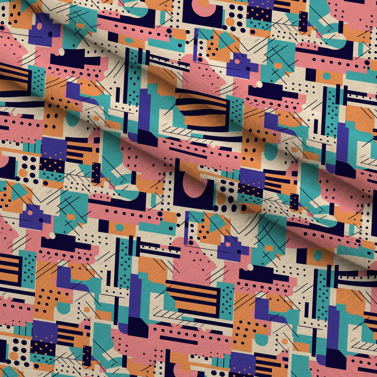 Memphis Pop Pattern 6 Fleece Fabric — fleece fabric folded close-up preview (mv-fleece-v1:lying)