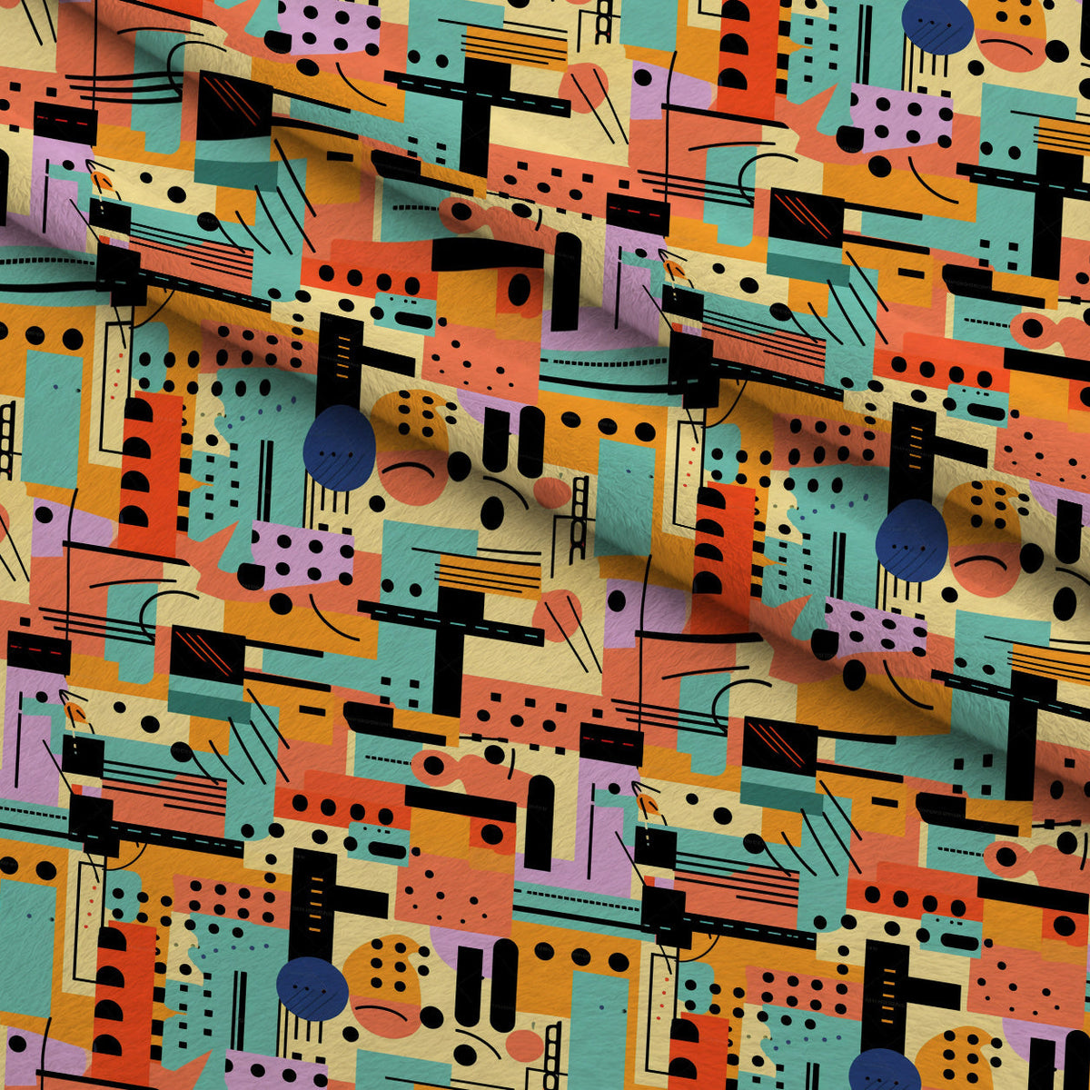 Memphis Pop Pattern 8 Fleece Fabric — fleece fabric folded close-up preview (mv-fleece-v1:lying)