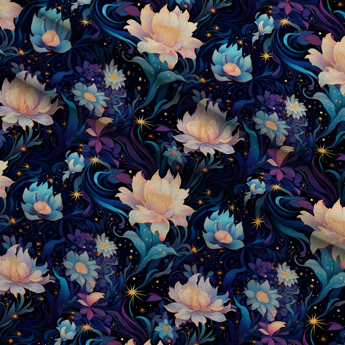 Midnight Blooms Pattern 1 Fleece Fabric — fleece fabric folded close-up preview (mv-fleece-v1:lying)