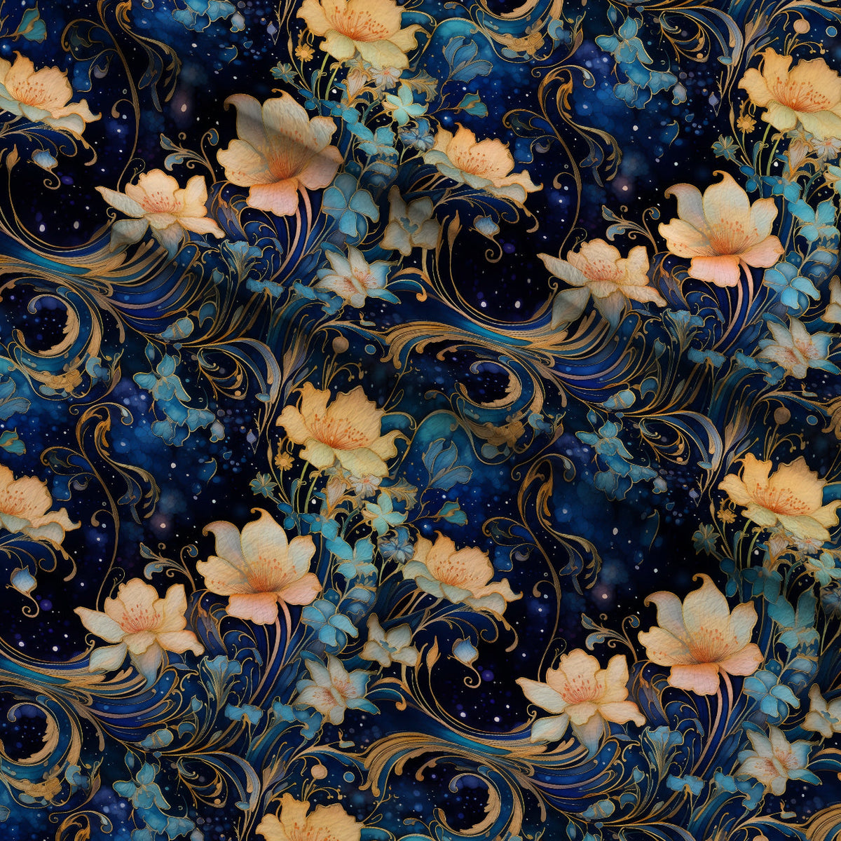 Midnight Blooms Pattern 3 Fleece Fabric — fleece fabric folded close-up preview (mv-fleece-v1:lying)