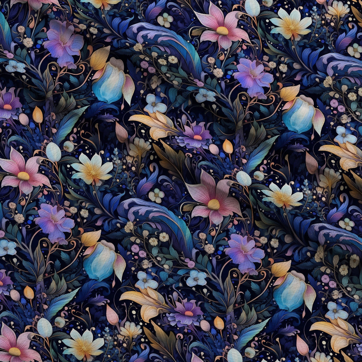Midnight Blooms Pattern 8 Fleece Fabric — fleece fabric folded close-up preview (mv-fleece-v1:lying)