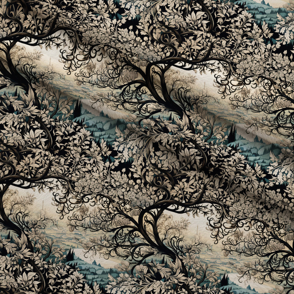 Midnight Bramble Pattern 1 Fleece Fabric — fleece fabric folded close-up preview (mv-fleece-v1:lying)