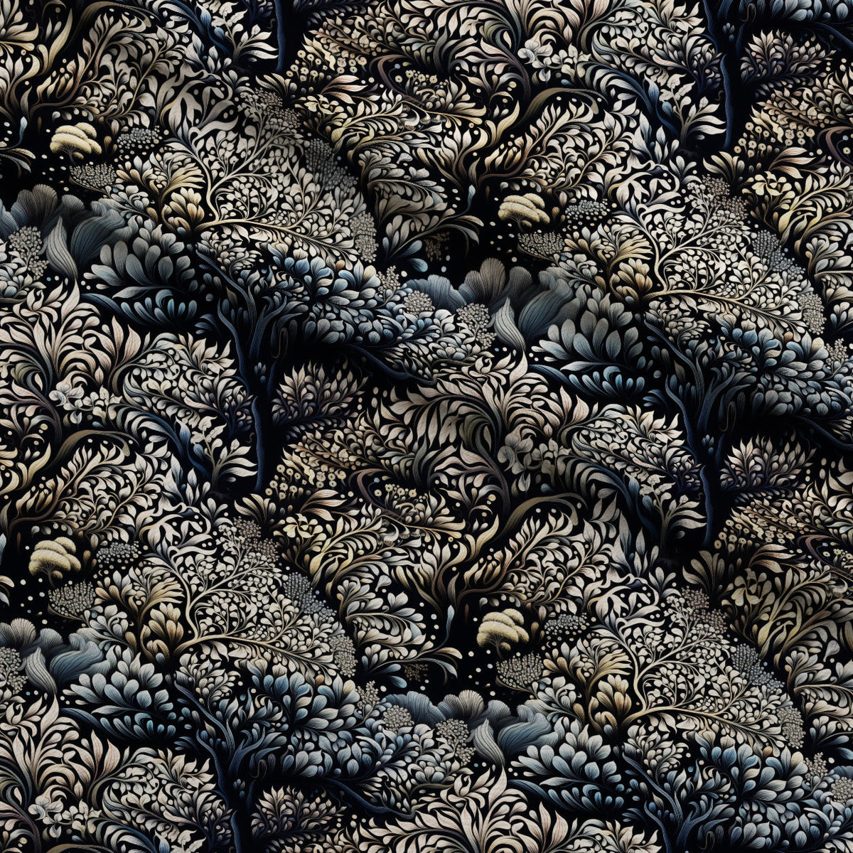 Midnight Bramble Pattern 3 Fleece Fabric — fleece fabric folded close-up preview (mv-fleece-v1:lying)