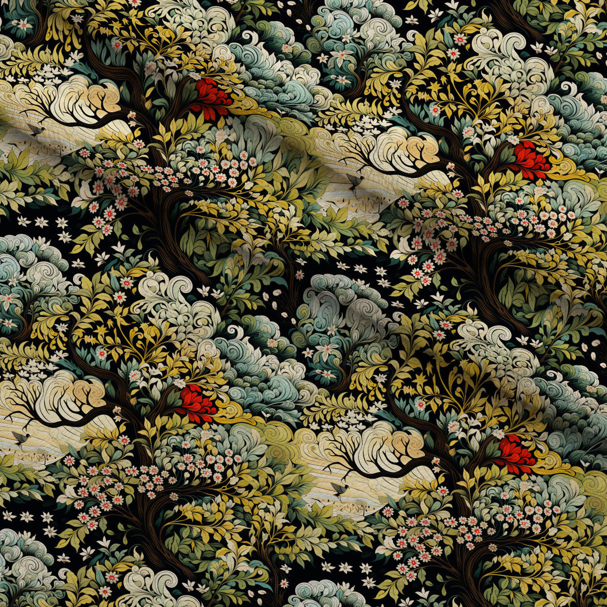 Midnight Bramble Pattern 5 Fleece Fabric — fleece fabric folded close-up preview (mv-fleece-v1:lying)