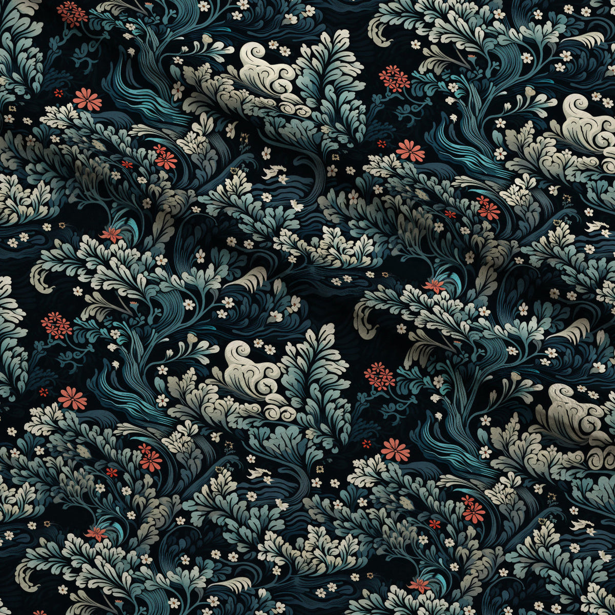 Midnight Bramble Pattern 7 Fleece Fabric — fleece fabric folded close-up preview (mv-fleece-v1:lying)