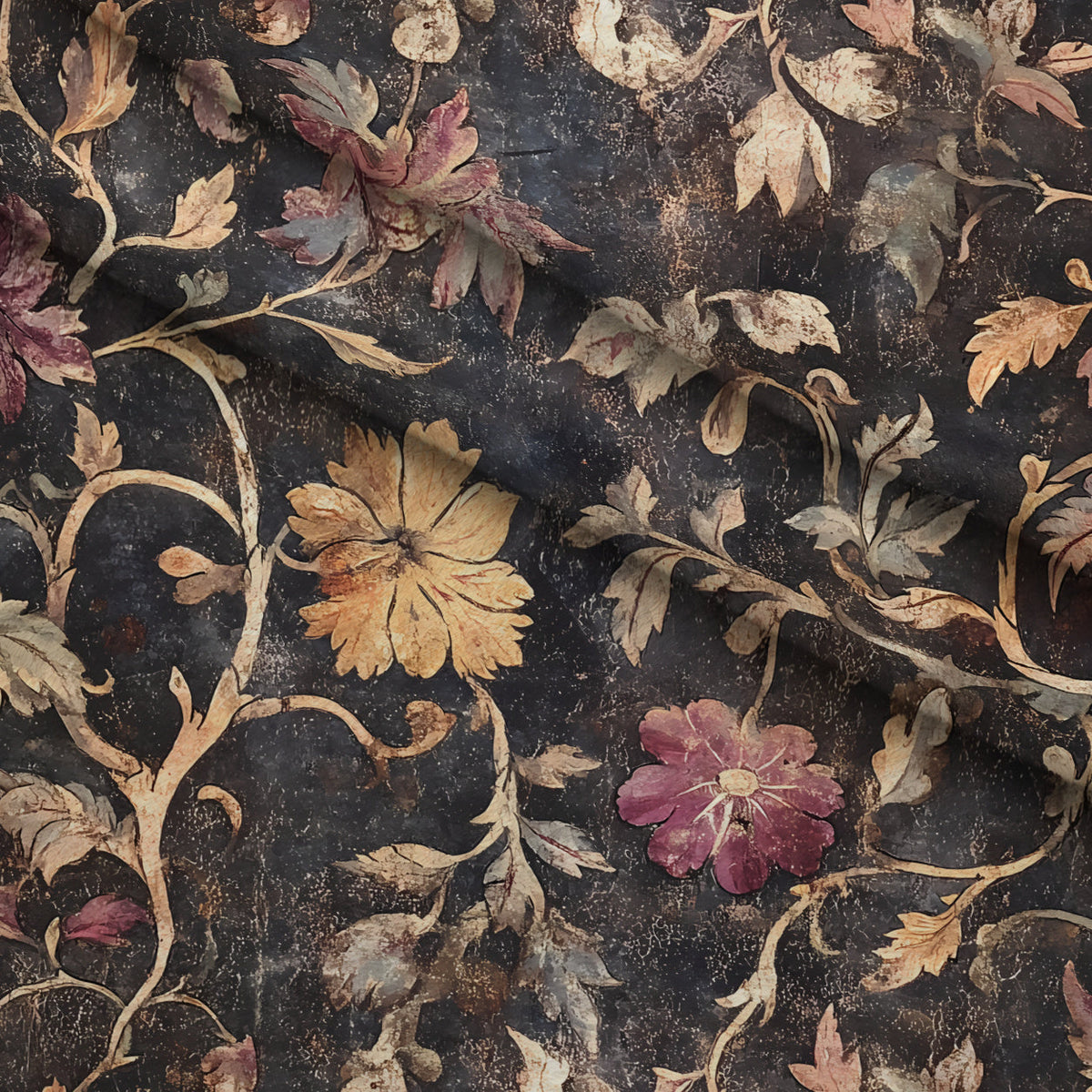 Midnight Harvest Garden Pattern 15 Fleece Fabric — fleece fabric folded close-up preview (mv-fleece-v1:lying)