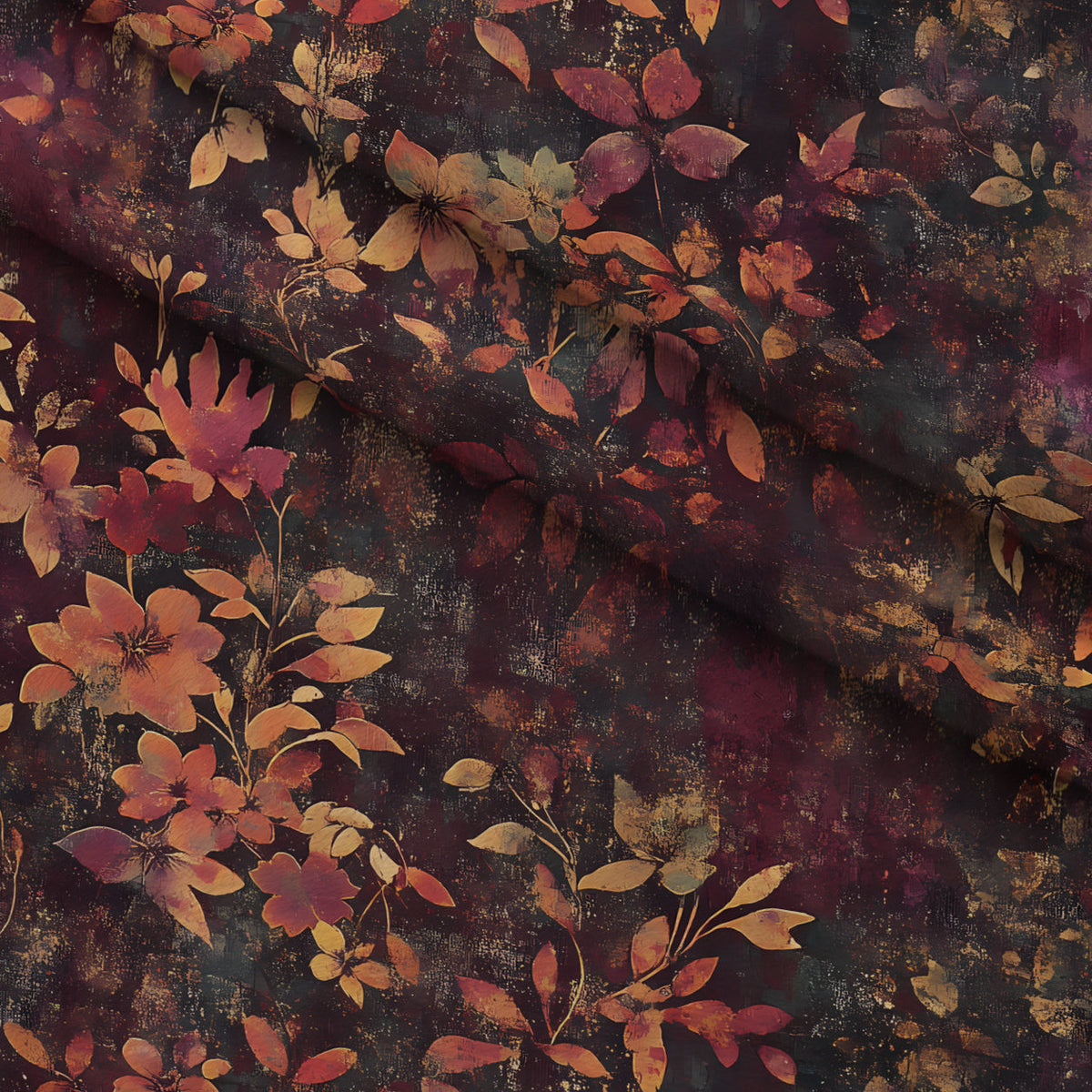 Midnight Harvest Garden Pattern 23 Fleece Fabric — fleece fabric folded close-up preview (mv-fleece-v1:lying)