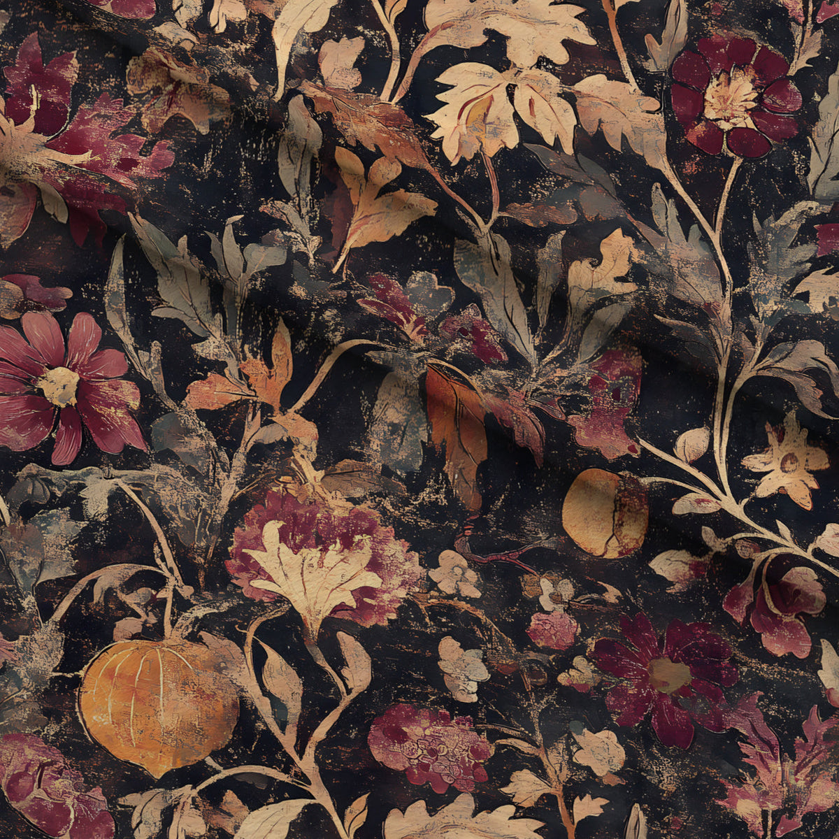 Midnight Harvest Garden Pattern 24 Fleece Fabric — fleece fabric folded close-up preview (mv-fleece-v1:lying)