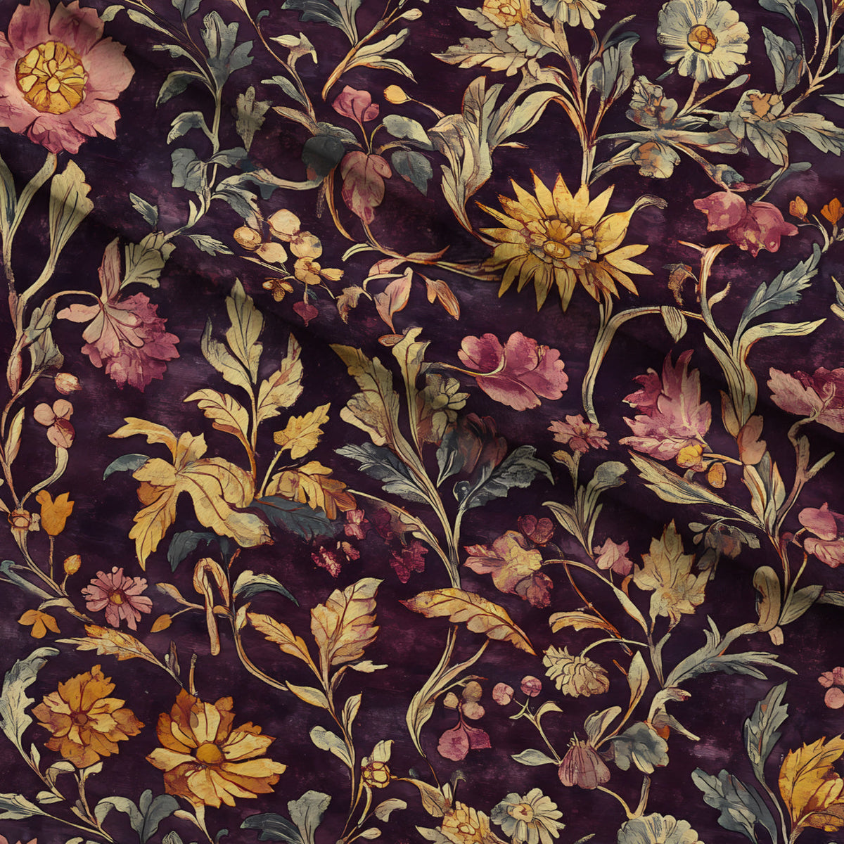Midnight Harvest Garden Pattern 3 Fleece Fabric — fleece fabric folded close-up preview (mv-fleece-v1:lying)