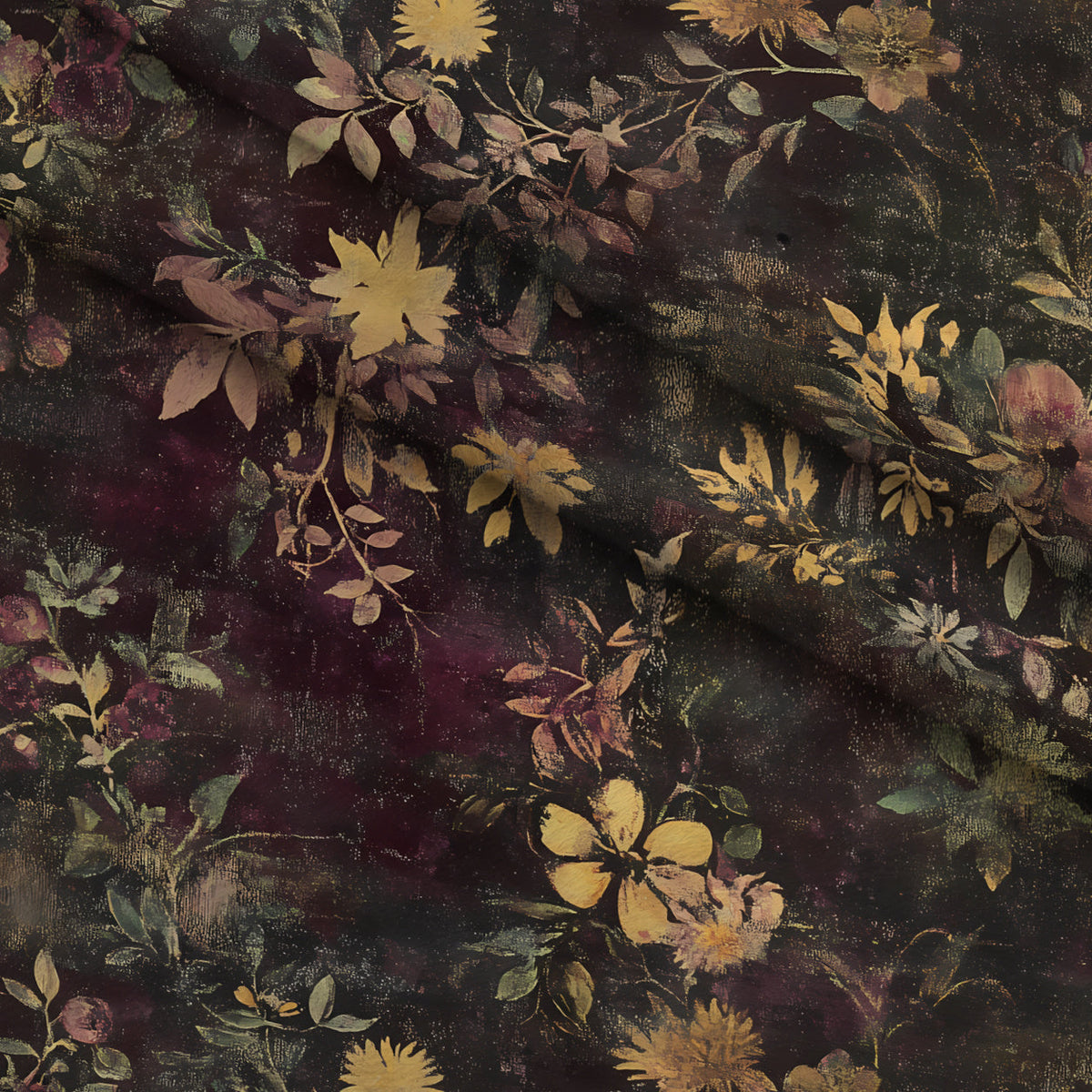 Midnight Harvest Garden Pattern 4 Fleece Fabric — fleece fabric folded close-up preview (mv-fleece-v1:lying)