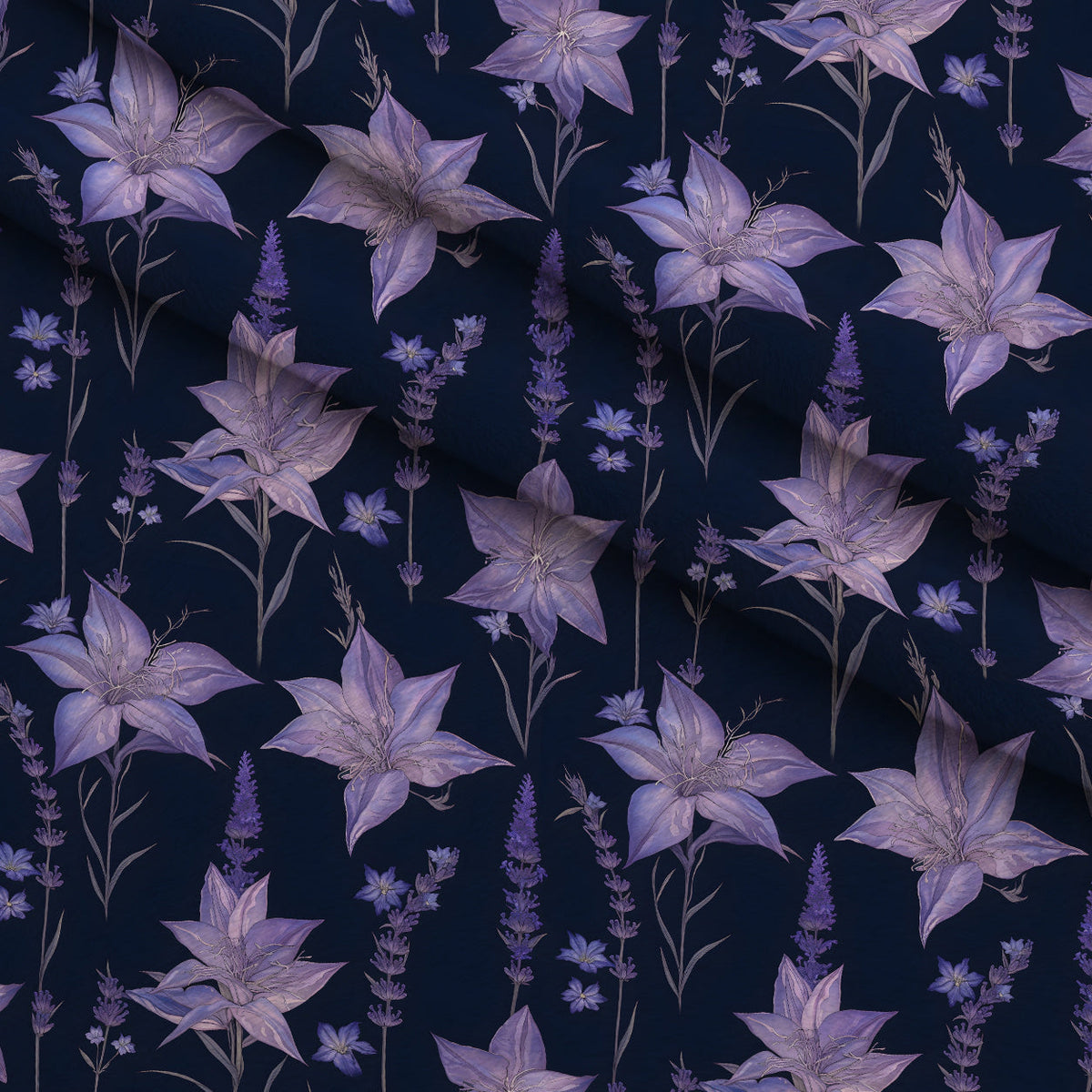 Midnight Lavender Pattern 1 Fleece Fabric — fleece fabric folded close-up preview (mv-fleece-v1:lying)