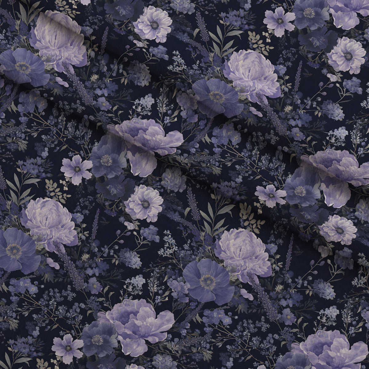 Midnight Lavender Pattern 4 Fleece Fabric — fleece fabric folded close-up preview (mv-fleece-v1:lying)