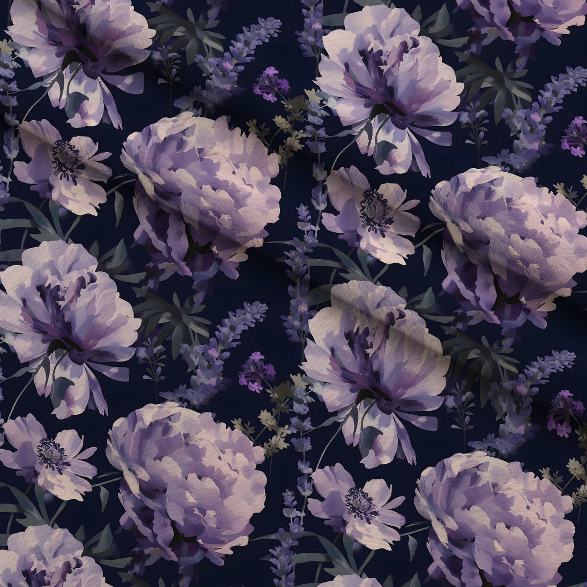 Midnight Lavender Pattern 5 Fleece Fabric — fleece fabric folded close-up preview (mv-fleece-v1:lying)