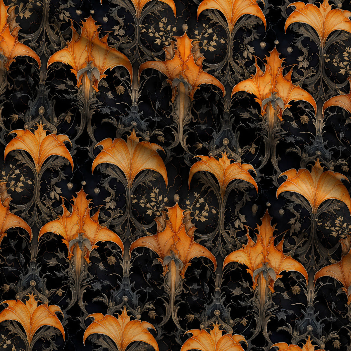 Midnight Marigolds Pattern 10 Fleece Fabric — fleece fabric folded close-up preview (mv-fleece-v1:lying)