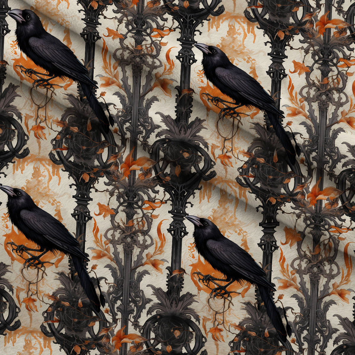 Midnight Marigolds Pattern 12 Fleece Fabric — fleece fabric folded close-up preview (mv-fleece-v1:lying)