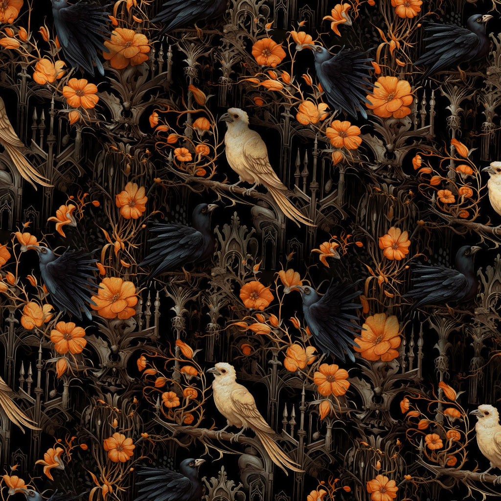 Midnight Marigolds Pattern 13 Fleece Fabric — fleece fabric folded close-up preview (mv-fleece-v1:lying)