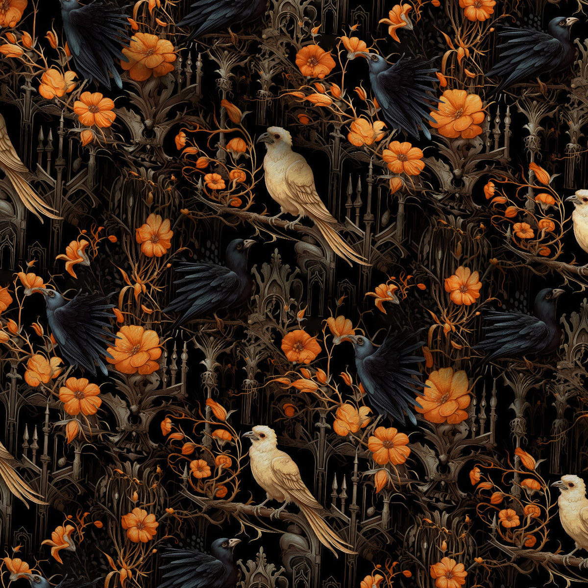 Midnight Marigolds Pattern 13 Fleece Fabric — fleece fabric folded close-up preview (mv-fleece-v1:lying)
