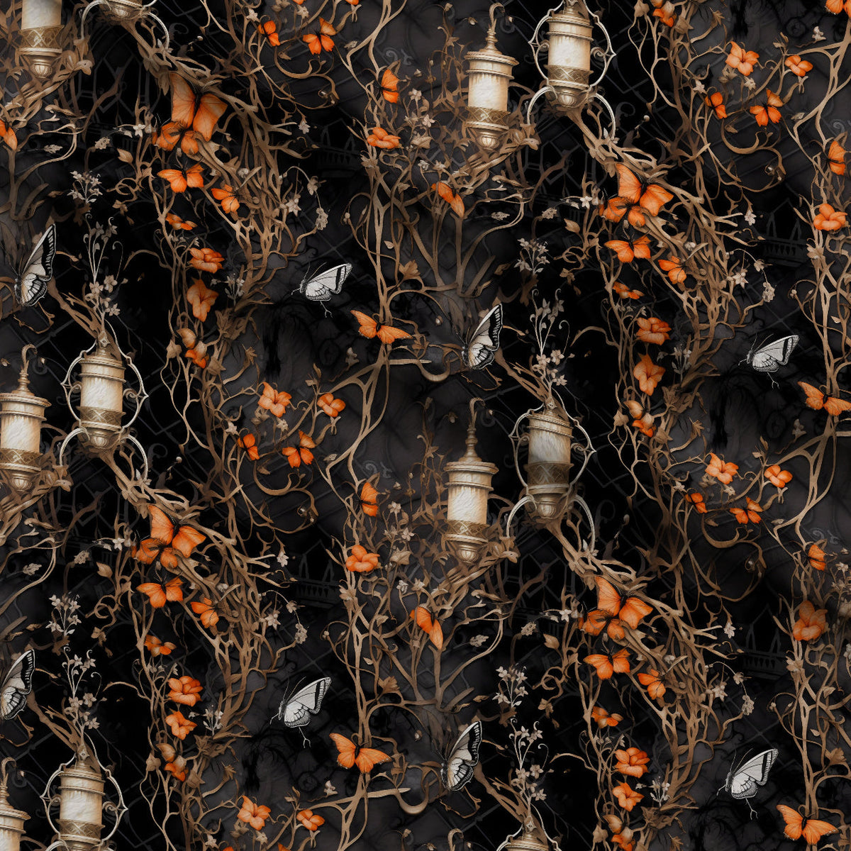 Midnight Marigolds Pattern 14 Fleece Fabric — fleece fabric folded close-up preview (mv-fleece-v1:lying)